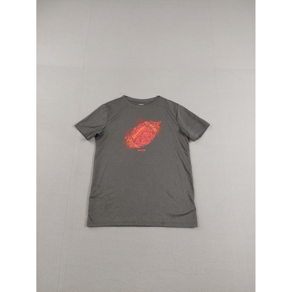 Reebok Boy T Shirt L Gray Graphic Tee 100% Polyester Short Sleeve Round Neck